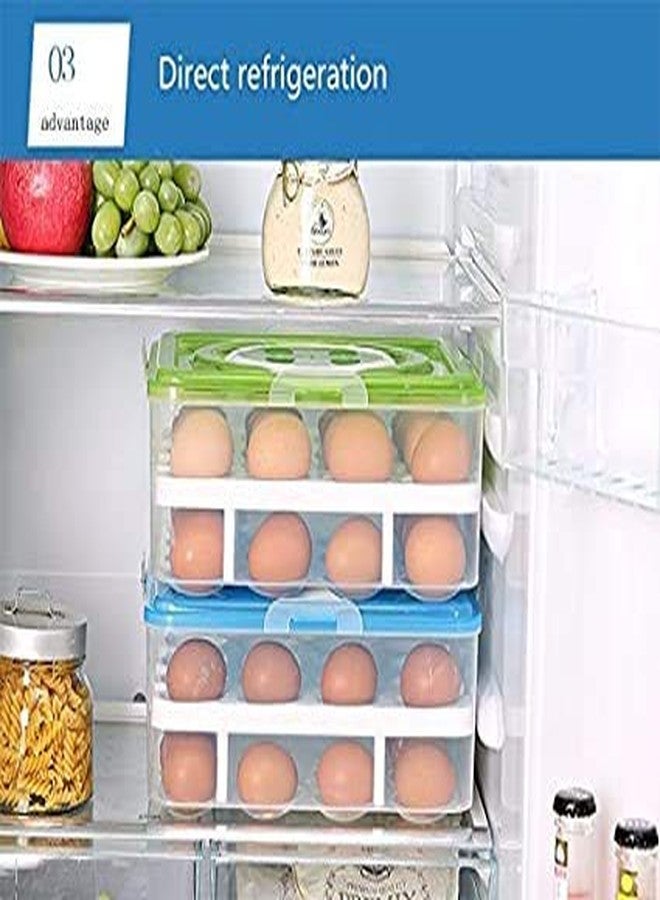 SEASPIRIT Double Layer Refrigerator 32 Eggs Storage Box Airtight Egg Tray Basket (Multi Color) - Image 4